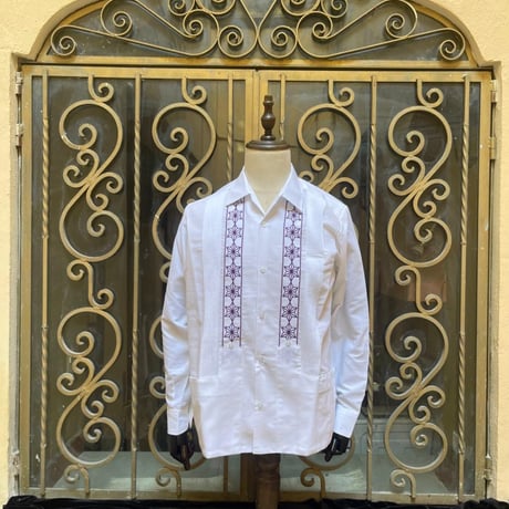 【2027年7月31日までにお届け】【受注生産】【長袖】【 ESGS-03L-WPU 】【 L/S GUAYABERA 】【REJILLADA MOTA】【麻の葉柄】【WHITExPURPLE】