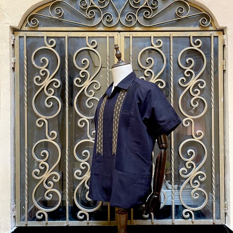 【2027年7月31日までにお届け】【受注生産】【半袖】【 ESGS-04S-BG 】【 S/S GUAYABERA 】【 REJILLADA ASA 】【麻の葉柄】【BLACK x GOLD】