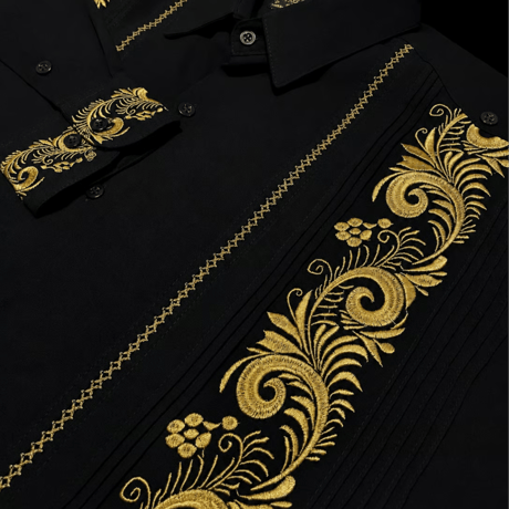 【予約商品】【長袖】【袖刺繍】【ESG-T30L-BG】【 L/S GUAYAMISA 】【 BLACK x GOLD 】【 黒 x 金 】