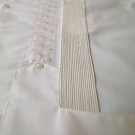 【2027年7月31日までにお届け】【受注生産】【 長袖 】【 ESGS-04L-OF 】【 L/S GUAYABERA 】【 REJILLADA ASA 】【 麻の葉柄 】【 OFF WHITE 】