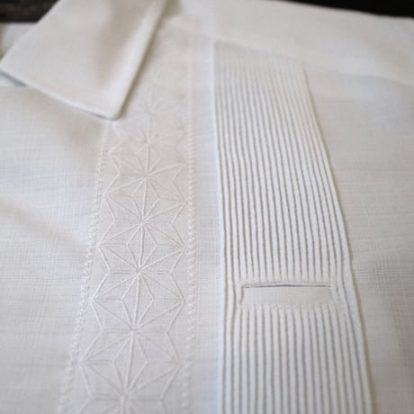 【2月〜3月納期】【受注生産】【半袖】【 ESGS-04S-W 】【 S/S GUAYABERA 】【 REJILLADA ASA 】【 麻の葉柄 】【 WHITE 】【白】