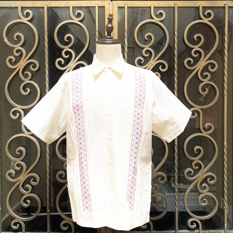 【半袖】【麻の葉柄】【 ESGS-10S-OFBU】【 S/S GUAYAMISA ASA 】【OFF WHITExBURGUNDY】