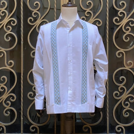 【長袖】【ESG-109L-WJA】【GUAYABERAS】【 L/S GUAYABERA】【WHITE x JADE 】