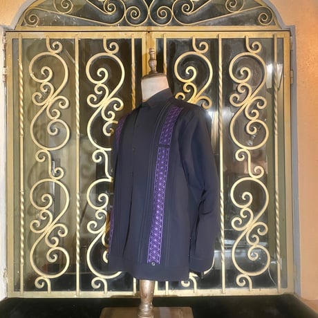 【長袖】【麻の葉柄】【 ESGS-10L-BPU】【 L/S GUAYAMISA ASA 】【BLACKxPURPLE】 【黒x紫】