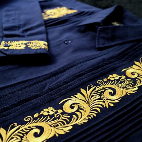 【ご注文日より１年以内にお届け】【受注生産】【長袖】【袖刺繍】【ESG-T30L-NG】【 L/S GUAYAMISA】【 NAVY x GOLD 】【 紺 x 金 】