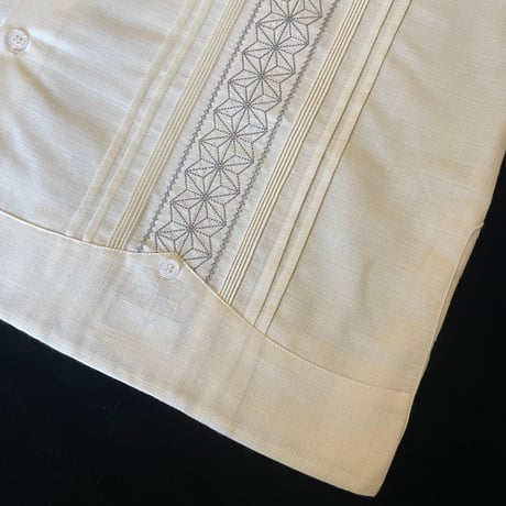 【長袖】【麻の葉柄】【 ESGS-10L-OFSI】【 L/S GUAYAMISA ASA 】【OFF WHITExSILVER】