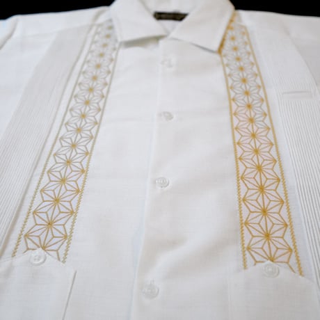 【2027年7月31日までにお届け】【受注生産】【半袖】【 ESGS-04S-WG】【 S/S GUAYABERA 】【 REJILLADA ASA 】【 麻の葉柄 】【 WHITExGOLD 】