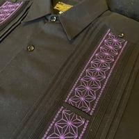 【長袖】【麻の葉柄】【 ESGS-10L-BPU】【 L/S GUAYAMISA ASA 】【BLACKxPURPLE】 【黒x紫】