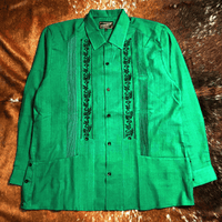 【ご注文日より１年以内にお届け】【受注生産】【長袖】【ESG-20L-GREB】【REJILLADA 】【L/S GUAYABERA】【 GREEN x BLACK 】【 緑 x 黒 】
