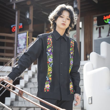 【お取り寄せ商品】【長袖】【ACAPULCO】【IMP-COL-102L-BM】【GUAYABERAS COLLI】【 L/S GUAYAMISA】【 BLACKxMULTI COLOR 】【 黒 】
