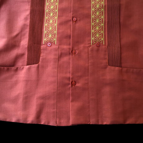 【2027年7月31日までにお届け】【受注生産】【長袖】【 ESGS-04L-ORG 】【 L/S GUAYABERA 】【REJILLADA ASA】【麻の葉柄】【ORANGExGOLD】
