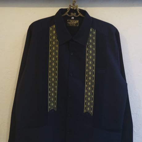 【9月下旬】【予約商品】【長袖】【 ESGS-04L-NG 】【 L/S GUAYABERA 】【 REJILLADA ASA 】【 麻の葉柄 】【 NAVY x GOLD 】【紺x金】