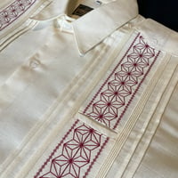 【長袖】【麻の葉柄】【 ESGS-10L-OFBU【 L/S GUAYAMISA ASA 】【OFF WHITExBURGUNDY】