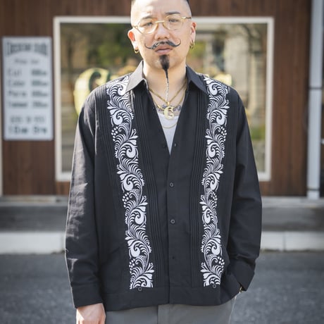 【お取り寄せ商品】【長袖】【IMP-COL-100L-B】【GUAYABERAS COLLI】【 L/S GUAYAMISA】【 BLACK x WHITE 】【 黒 x 白 】