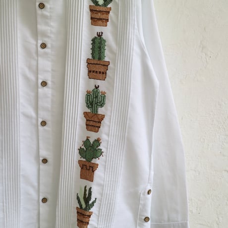 【2027年7月31日までにお届け】【受注生産】【長袖】【CACTUS 手刺繍】【HANDMADE】【ESGP-07L-W】【L/S GUAYAMISA】【WHITE】【白】