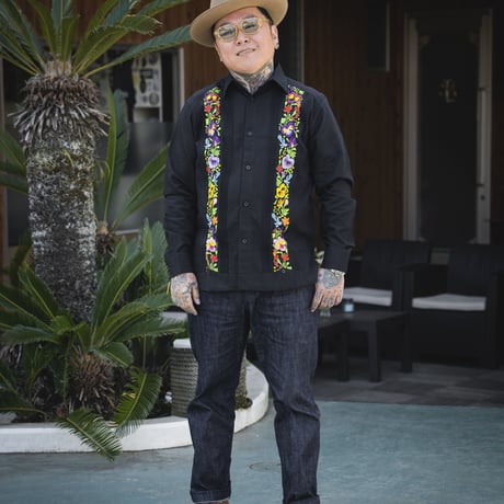 【お取り寄せ商品】【長袖】【ACAPULCO】【IMP-COL-102L-BM】【GUAYABERAS COLLI】【 L/S GUAYAMISA】【 BLACKxMULTI COLOR 】【 黒 】
