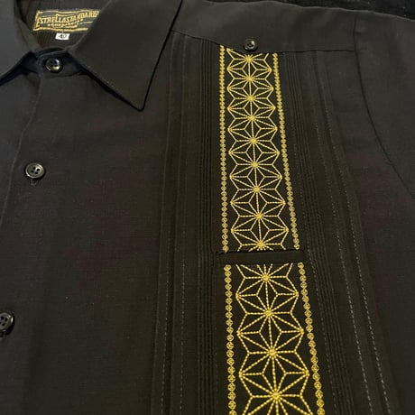【半袖】【麻の葉柄】【 ESGS-10S-BG】【 S/S GUAYAMISA ASA 】【BLACKxGOLD】 【黒x金】