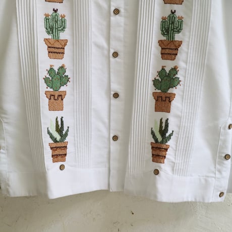 【2027年7月31日までにお届け】【受注生産】【長袖】【CACTUS 手刺繍】【HANDMADE】【ESGP-07L-W】【L/S GUAYAMISA】【WHITE】【白】