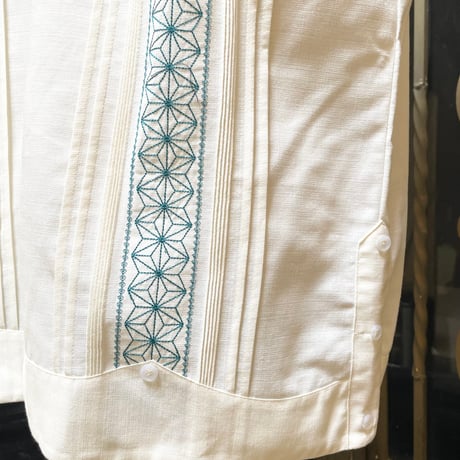 【半袖】【麻の葉柄】【 ESGS-10S-OFJA】【 S/S GUAYAMISA ASA 】【OFF WHITExJADE】 【オフホワイトx翡翠】
