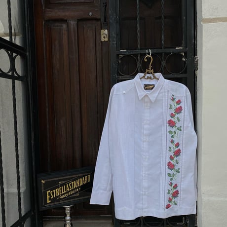 【2027年7月31日までにお届け】【受注生産】【長袖】【 ESG-10L-WR 】【 L/S GUAYAMISA 】【 FLORES 】【 WHITE x RED 】【 白 x 赤 】