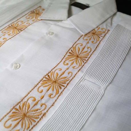 【2027年7月31日までにお届け】【受注生産】【半袖】【 ESG-01S-WG 】【 S/S GUAYABERA 】【 REJILLADA 】【 WHITE x GOLD 】【 白 x 金 】