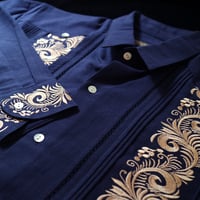 【お取り寄せ商品】【長袖】【袖刺繍】【IMP-101L-NG】【 L/S GUAYABERA 】【 NAVY x GOLD 】【 紺 x 金 】