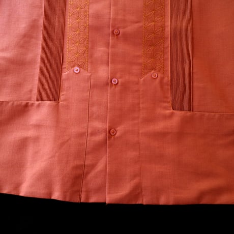 【2027年7月31日までにお届け】【受注生産】【長袖】【 ESGS-04L-OR 】【 L/S GUAYABERA 】【 REJILLADA ASA 】【 麻の葉柄 】【 ORANGE  】
