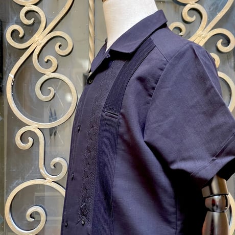 【9月下旬】【予約商品】【半袖】【 ESGS-04S-B 】【 S/S GUAYABERA 】【 REJILLADA ASA 】【 麻の葉柄 】【 BLACK 】【黒】