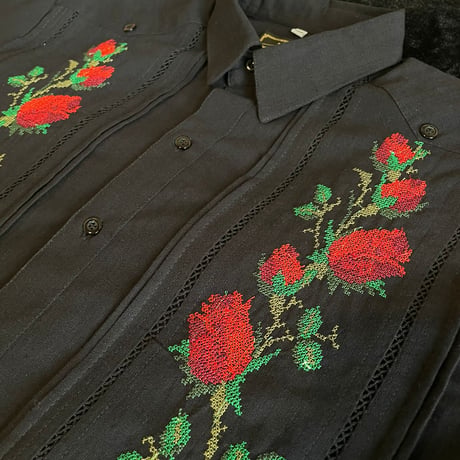 【2027年7月31日までにお届け】【受注生産】【長袖】【 ESG-W10L-BR 】【 L/S GUAYAMISA 】【 ROSA 】【 BLACK x RED 】【 黒 x 赤 】
