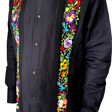 【お取り寄せ商品】【長袖】【ACAPULCO】【IMP-COL-102L-BM】【GUAYABERAS COLLI】【 L/S GUAYAMISA】【 BLACKxMULTI COLOR 】【 黒 】