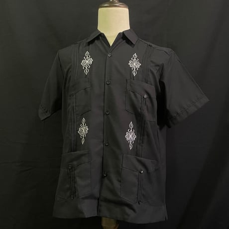 【半袖】【サイズ38(L)】【IMP-DE-24S-BW-38】【 DEADSTOCK 】【S/S GUAYABERA】【BLACKxWHITE】【黒x白】