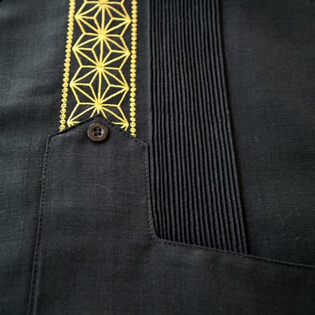 【2027年7月31日までにお届け】【受注生産】【半袖】【 ESGS-04S-BG 】【 S/S GUAYABERA 】【 REJILLADA ASA 】【麻の葉柄】【BLACK x GOLD】