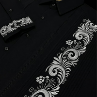 【予約商品】【長袖】【袖刺繍】【ESG-T30L-BS】【 L/S GUAYAMISA 】【 BLACK x SILVER 】【 黒 x 銀 】