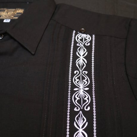 【半袖】【 ESG-32S-BW 】【 S/S GUAYABERA】【BLACK x WHITE】 【黒 x 白】