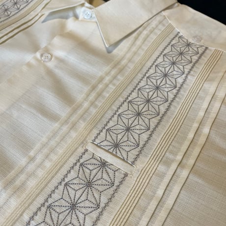 【長袖】【麻の葉柄】【 ESGS-10L-OFSI】【 L/S GUAYAMISA ASA 】【OFF WHITExSILVER】