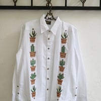 【ご注文日より１年以内にお届け】【受注生産】【長袖】【CACTUS 手刺繍】【HANDMADE】【ESGP-07L-W】【L/S GUAYAMISA】【WHITE】【白】