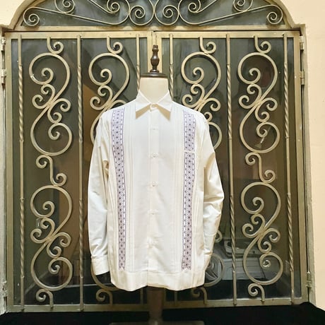 【長袖】【麻の葉柄】【 ESGS-10L-OFPU】【 L/S GUAYAMISA ASA 】【OFF WHITExPURPLE】