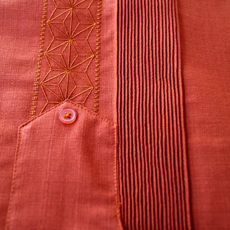 【2027年7月31日までにお届け】【受注生産】【長袖】【 ESGS-04L-OR 】【 L/S GUAYABERA 】【 REJILLADA ASA 】【 麻の葉柄 】【 ORANGE  】