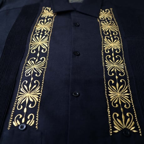 【予約商品】【 半袖 】【 ESG-01S-BG 】【 S/S GUAYABERA 】【 REJILLADA 】【 BLACK x GOLD 】【 黒 x 金 】