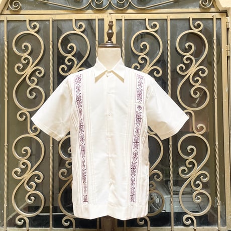 【半袖】【 ESG-32S-OFBU 】【S/S GUAYAMISA】【OFF WHITE x BURGUNDY】 【オフホワイト x 臙脂色】