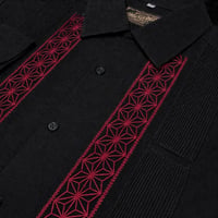 【2027年7月31日までにお届け】【受注生産】【長袖】【 ESGS-04L-BBU 】【 L/S GUAYABERA 】【 REJILLADA ASA 】【麻の葉柄】【BLACKxBURGUNDY】