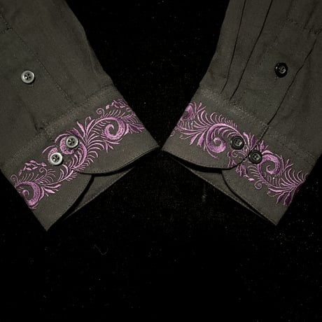 【長袖】【袖刺繍】【ESG-T30L-BPU】【 L/S GUAYAMISA 】【 BLACK xPURPLE 】【 黒x紫 】