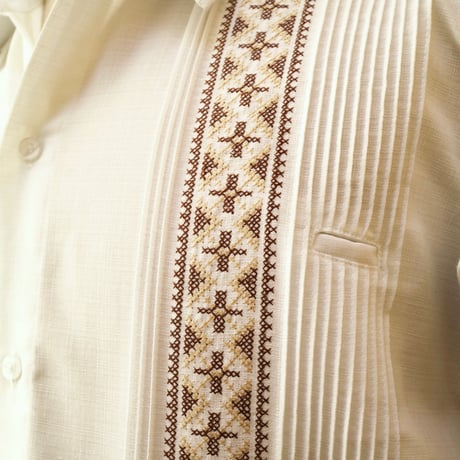 【半袖】【 S/S GUAYAMISA 】【ESG-109S-WBR】【GUAYABERAS COLLI】【CRUZ】【 WHITE x BROWN 】【 白 x 茶色 】
