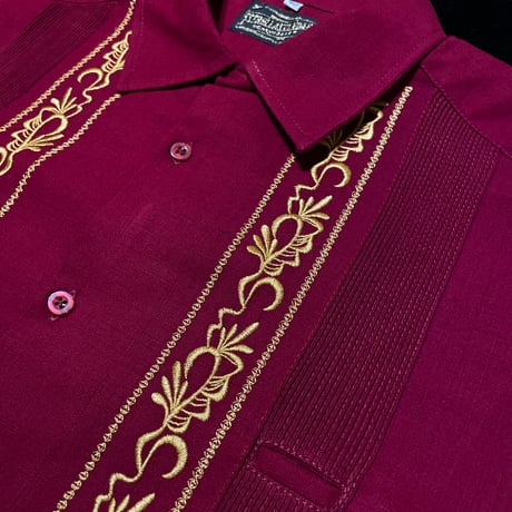 【ESG-20L-BUG】【REJILLADA 】【L/S GUAYABERA】【BURGUINDYxGOLD】 【臙脂色xGOLD】