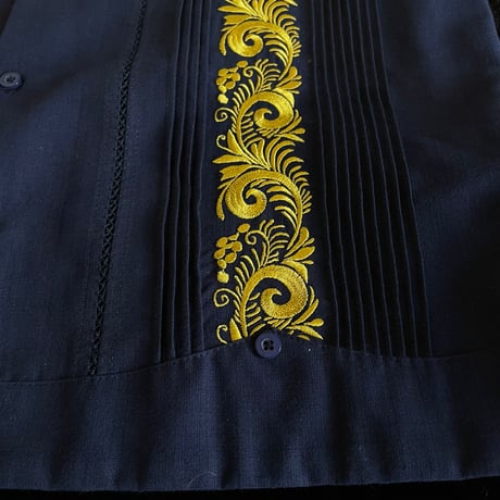 【予約商品】【長袖】【袖刺繍】【ESG-T30L-NG】【 L/S GUAYAMISA 】【 NAVY x GOLD 】【 紺 x 金 】