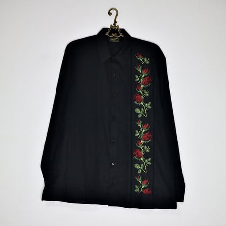 【2027年7月31日までにお届け】【受注生産】【長袖】【 ESG-10L-BR 】【 L/S GUAYAMISA 】【 FLORES 】【 BLACK x RED 】【 黒 x 赤 】