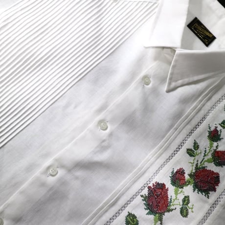 【2027年7月31日までにお届け】【受注生産】【長袖】【 ESG-10L-WR 】【 L/S GUAYAMISA 】【 FLORES 】【 WHITE x RED 】【 白 x 赤 】