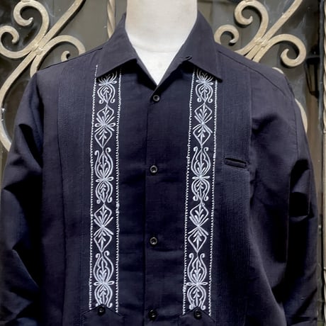 【2027年7月31日までにお届け】【受注生産】【 長袖 】【 ESG-01L-BW 】【 L/S GUAYABERA 】【 REJILLADA 】【 BLACK x WHITE 】