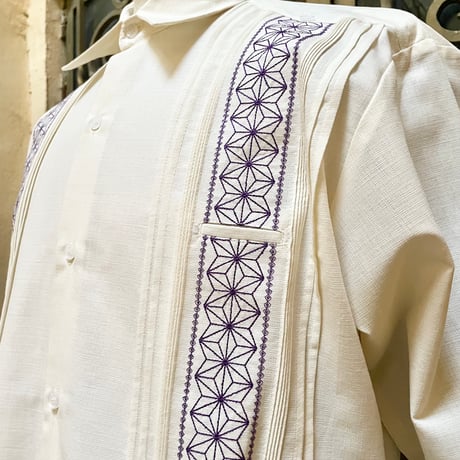 【長袖】【麻の葉柄】【 ESGS-10L-OFPU】【 L/S GUAYAMISA ASA 】【OFF WHITExPURPLE】