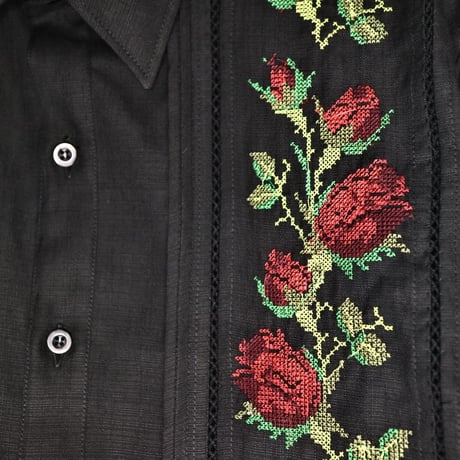 【2027年7月31日までにお届け】【受注生産】【長袖】【 ESG-10L-BR 】【 L/S GUAYAMISA 】【 FLORES 】【 BLACK x RED 】【 黒 x 赤 】